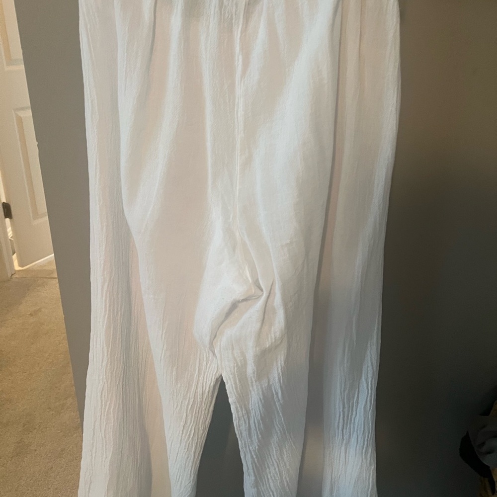 Oh My Gauze White Gauze Knit Lightweight Crinkle Flowy Wide Leg Pants - Picture 4 of 5